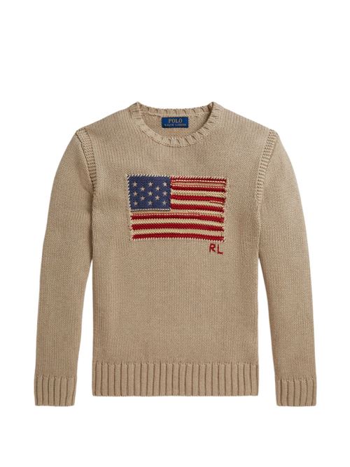 Maglia bambino Polo Ralph Lauren beige con bandiera intarsiata RALPH LAUREN KIDS | B18575001